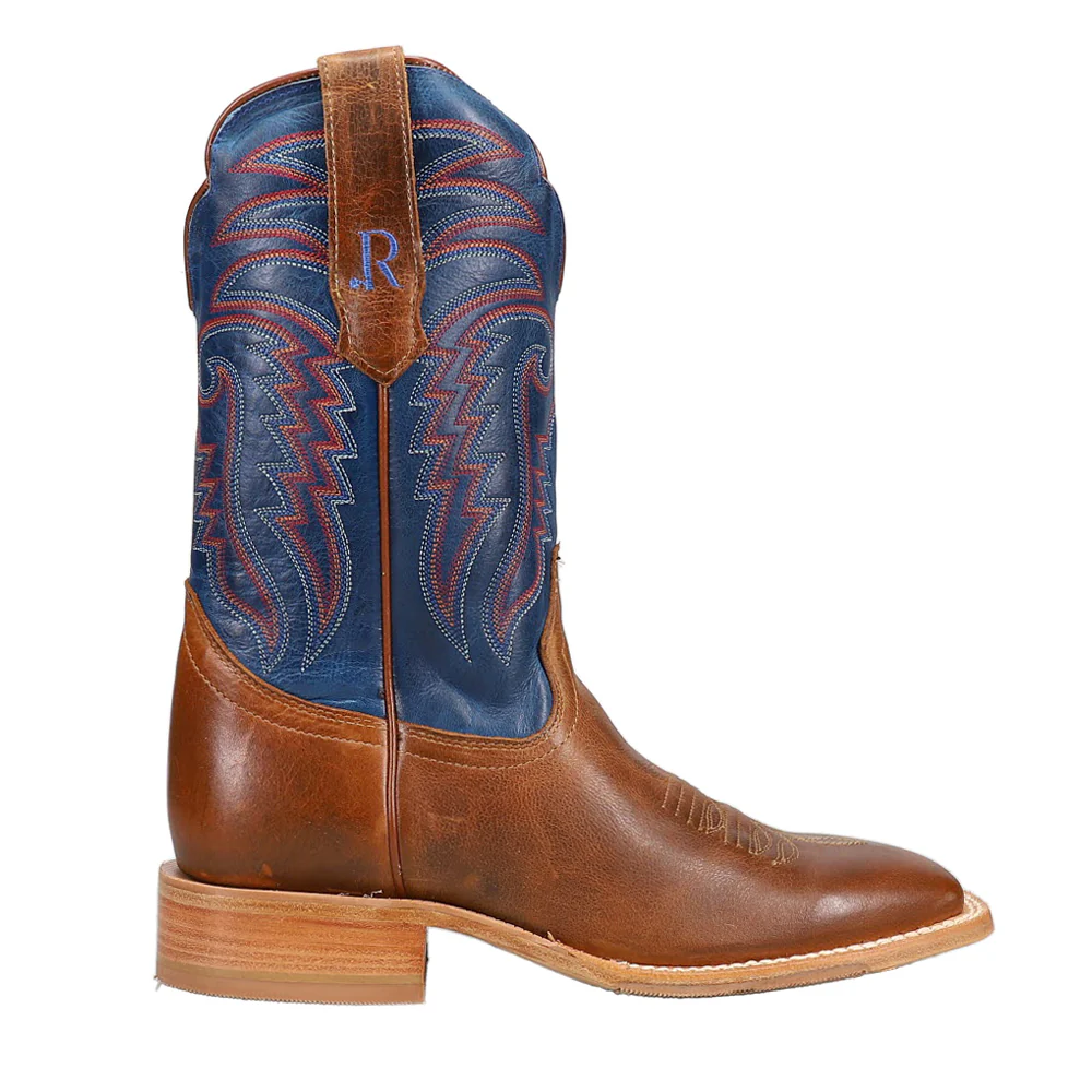 Electric Blue Embroidered Wide Square Toe Cowboy Boots