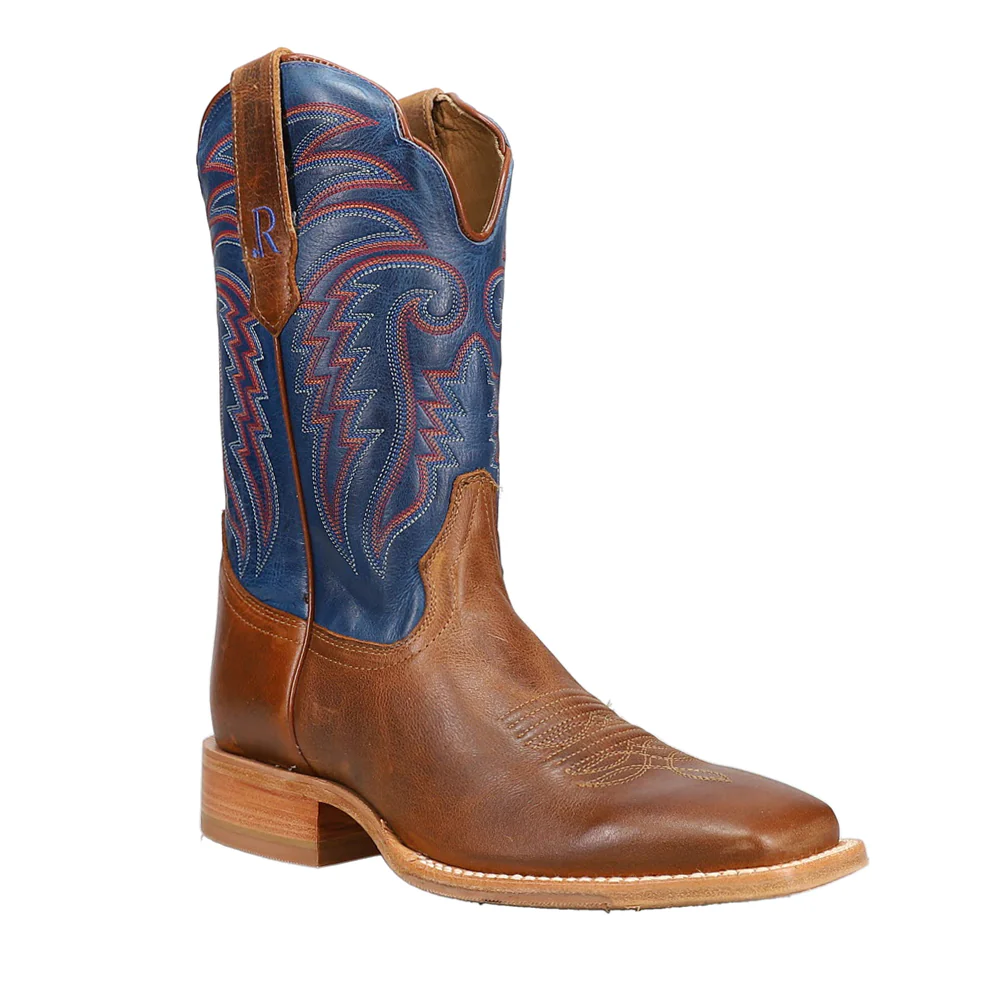 Electric Blue Embroidered Wide Square Toe Cowboy Boots - Image 2