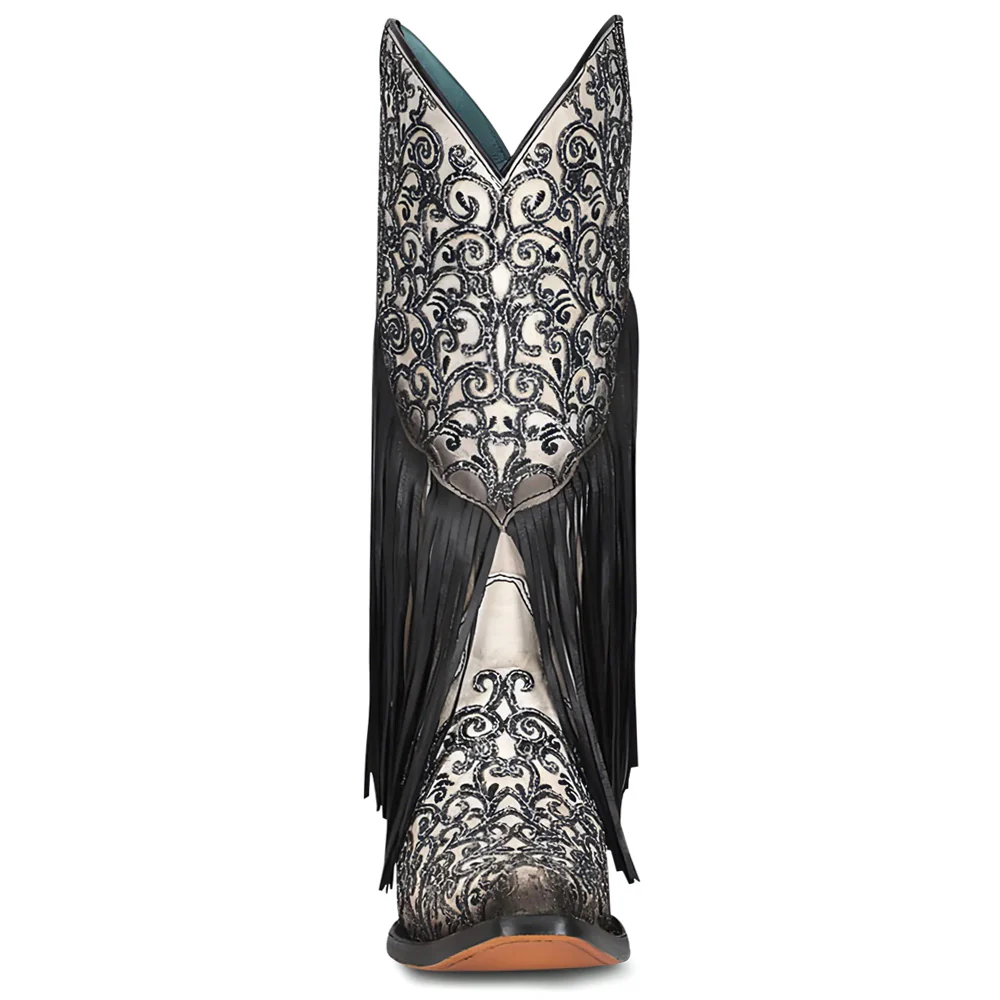 Crater Fringe Glitter Tooled Inlay Snip Toe Cowboy Boots - Image 3