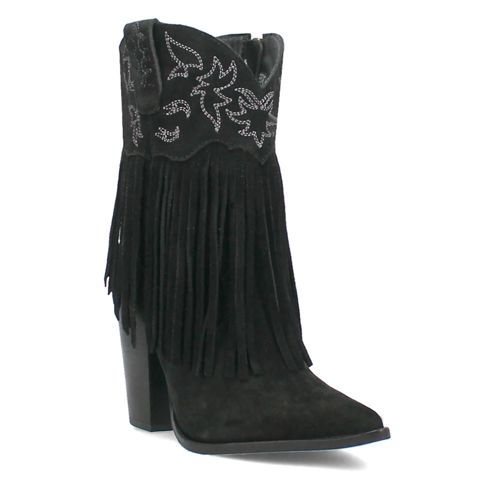 Crazy Train Fringe Embroidered Pointed Toe Zippered Cowboy Booties - Image 2