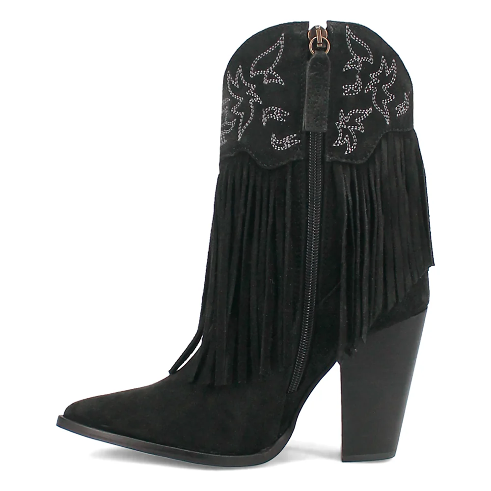 Crazy Train Fringe Embroidered Pointed Toe Zippered Cowboy Booties - Image 3