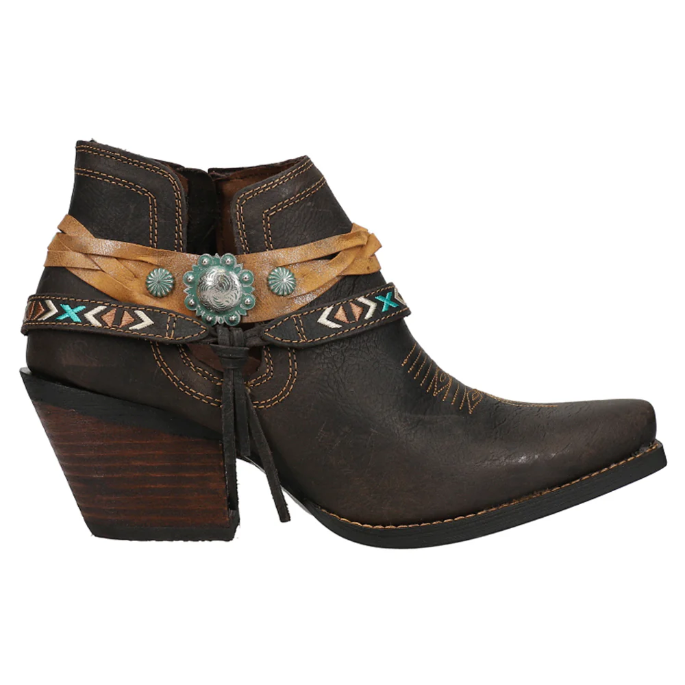 Crush Belted Pull On Square Toe Cowboy Booties
