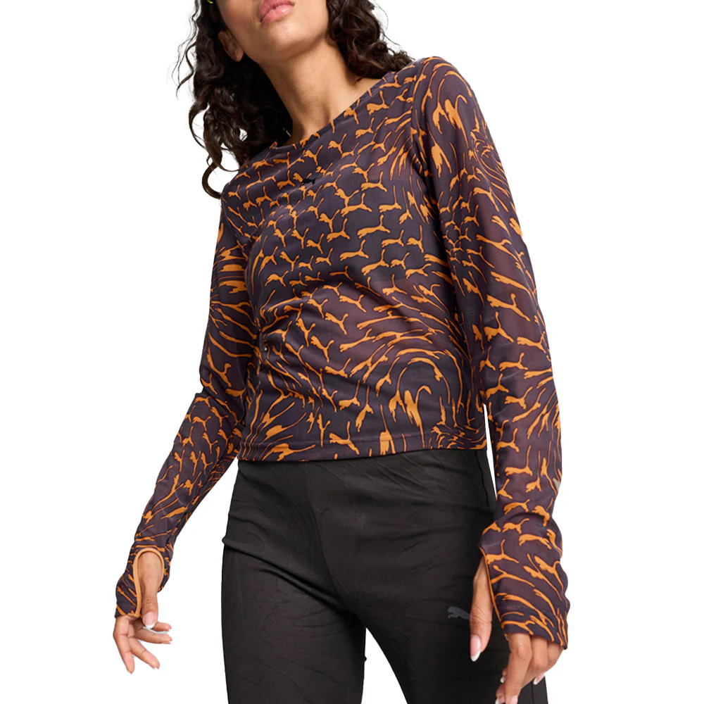 Dare To Graphic Mesh Crew Neck Long Sleeve T-Shirt