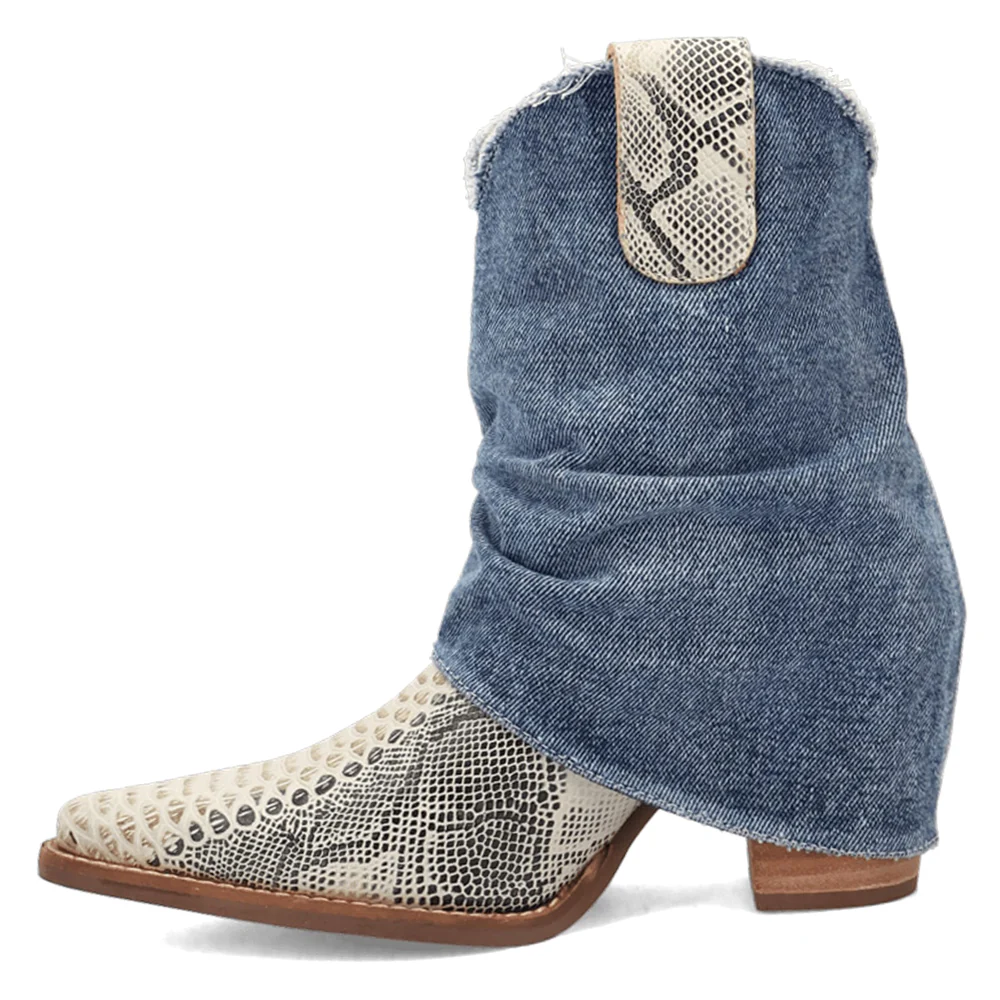 Denim Dream Snake Snip Toe Pull On Cowboy Booties - Image 3