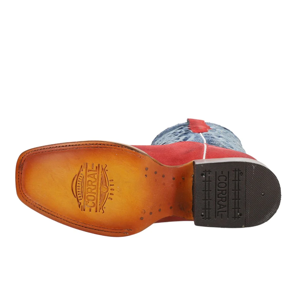 Denim Embroidered Square Toe Cowboy Boots - Image 5