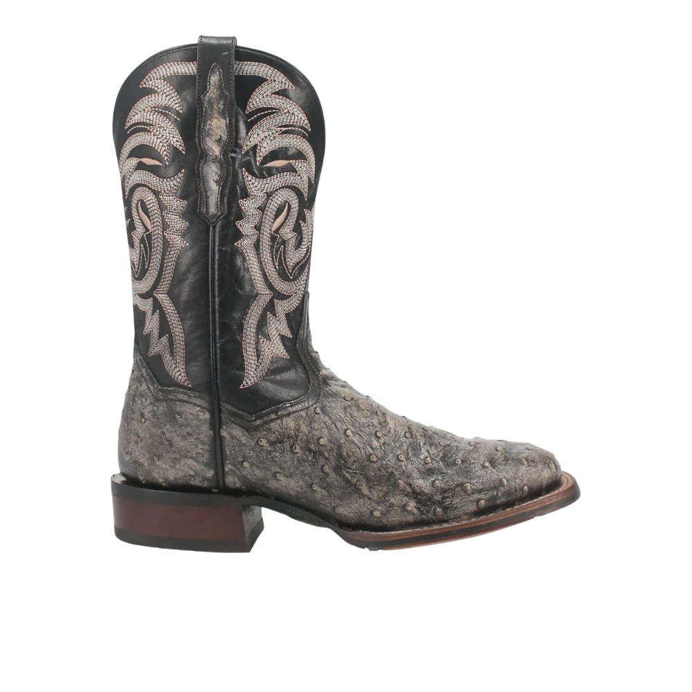 Dillinger Full Quill Ostrich Embroidered Square Toe Pull On Cowboy Boots