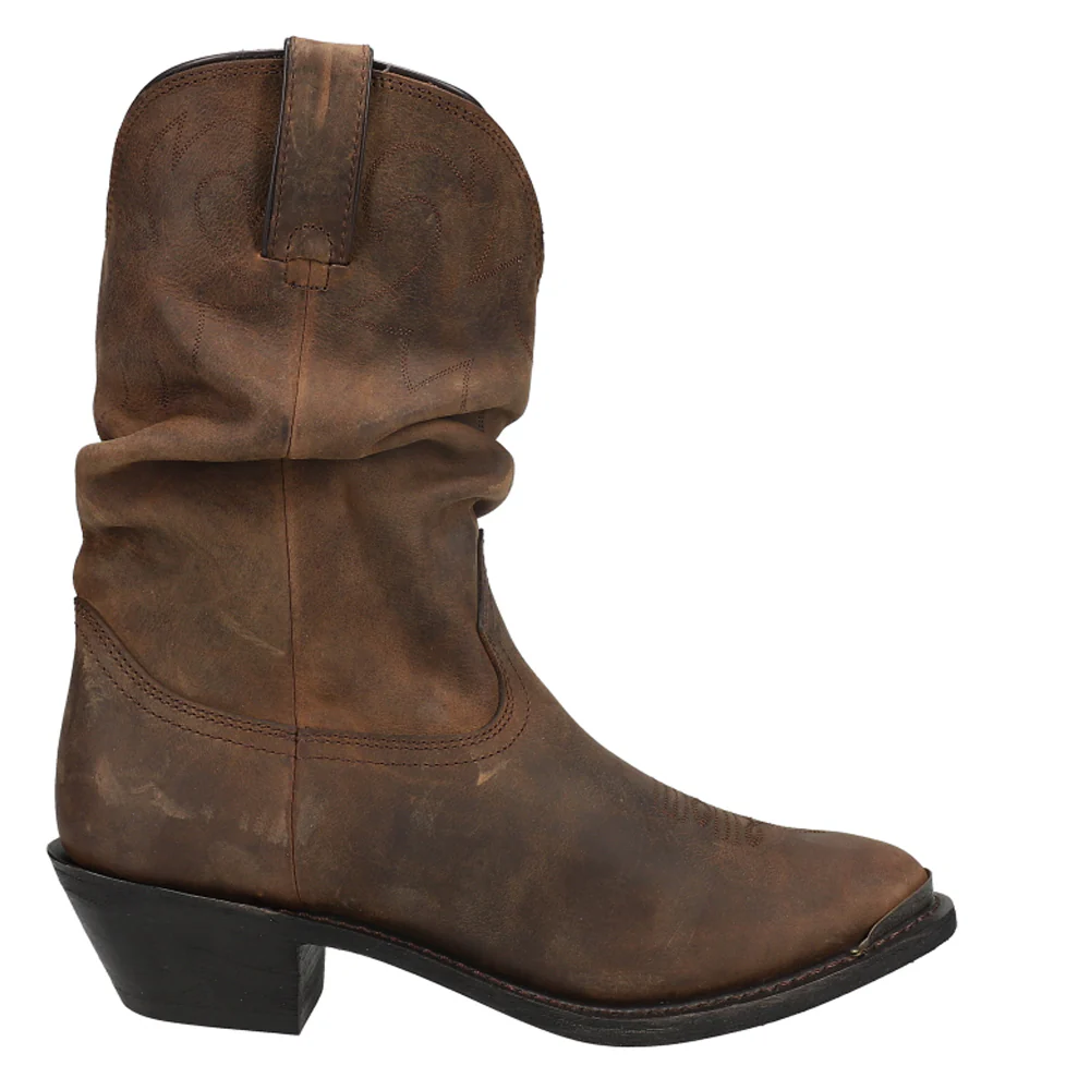 Distressed Slouch Pull On Round Toe Cowboy Boots