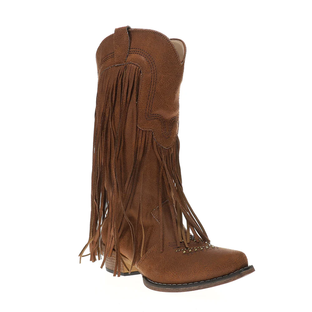 Dolly Fringe Studded Snip Toe Pull On Cowboy Boots - Image 2