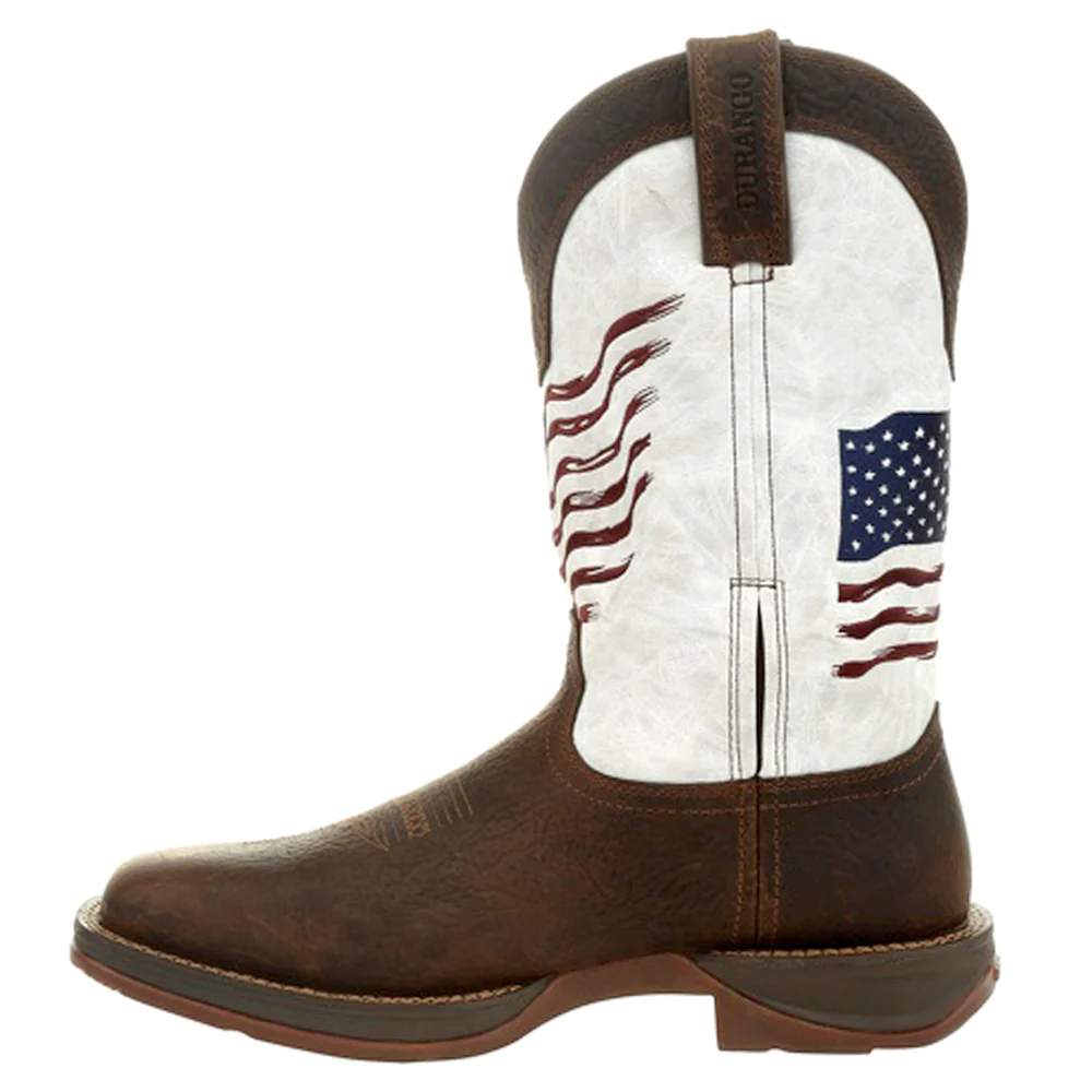 Rebel Distressed Flag Embroidered Patriotic Square Toe Pull On Cowboy Boots - Image 3