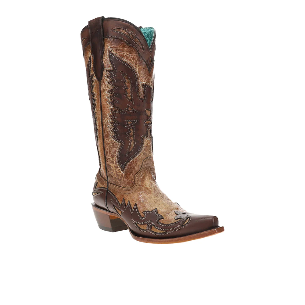 Eagle Overlay Embroidered Pull On Snip Toe Cowboy Boots - Image 2