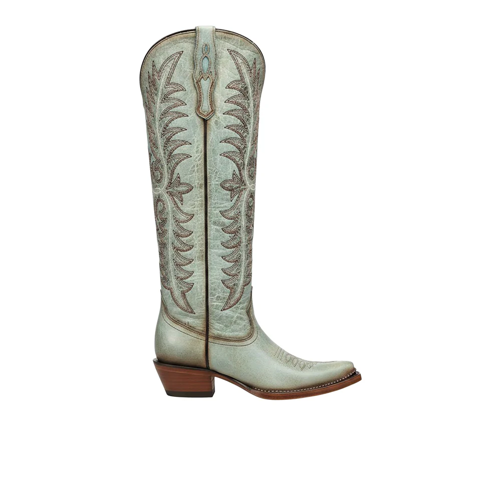 Embroidered Metallic Welt Tall Top Snip Toe Pull On Cowboy Boots