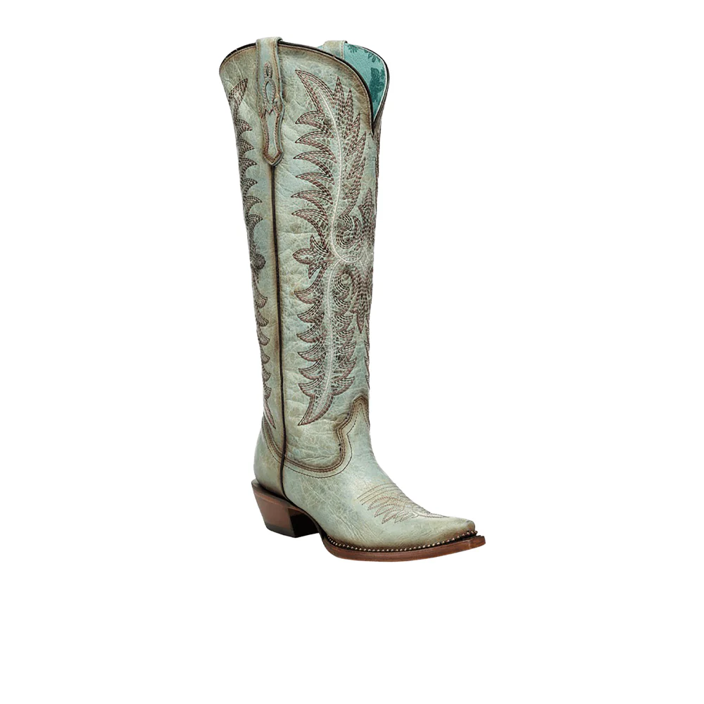 Embroidered Metallic Welt Tall Top Snip Toe Pull On Cowboy Boots - Image 2