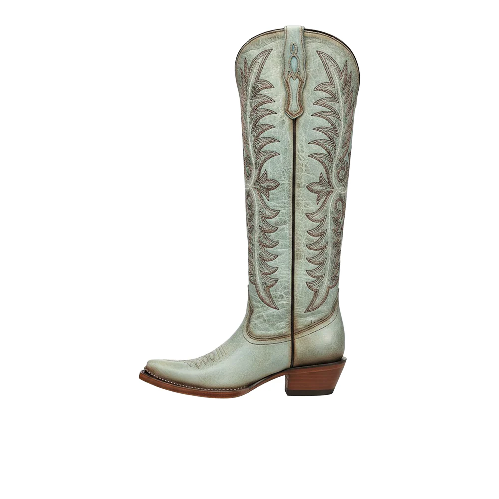 Embroidered Metallic Welt Tall Top Snip Toe Pull On Cowboy Boots - Image 3