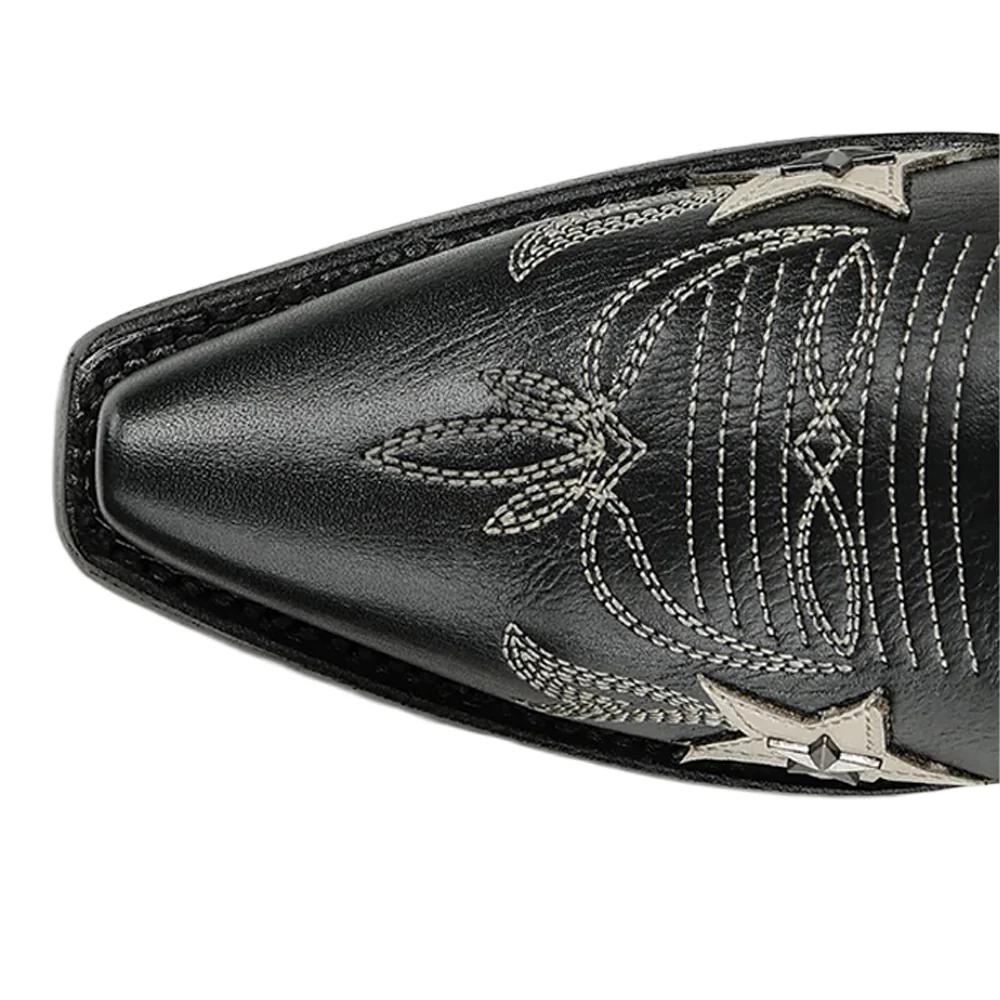 Embroidered Stars Overlay Studs Snip Toe Pull On Cowboy Boots - Image 4