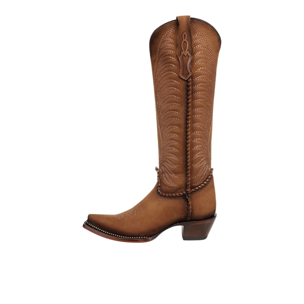 Embroidered Woven Metallic Welt Tall Top Snip Toe Pull On Cowboy Boots - Image 3