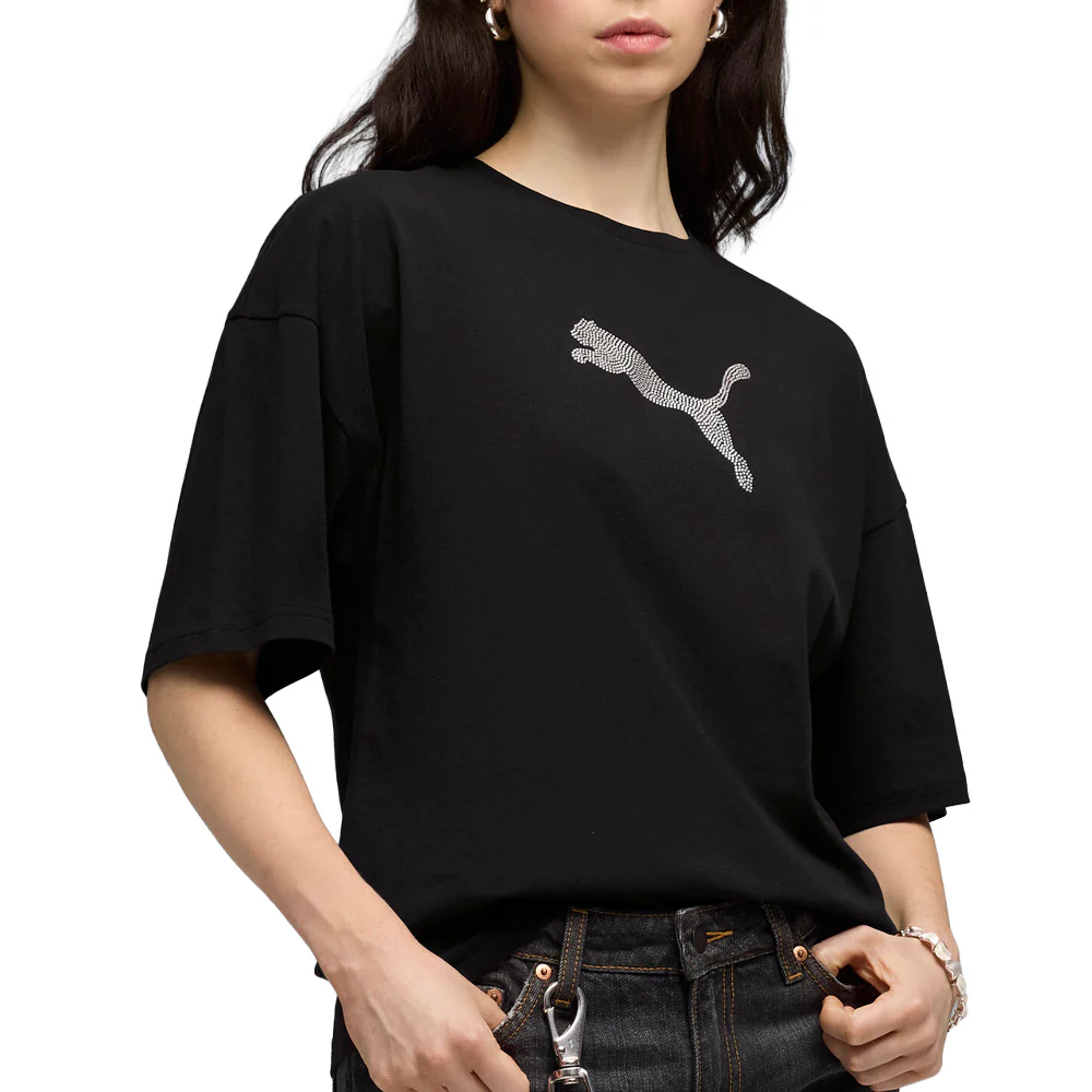 Essentials Graphics Leo Luxe Bedazzled Oversized Crew Neck Short Sleeve T-Shirt - Image 3