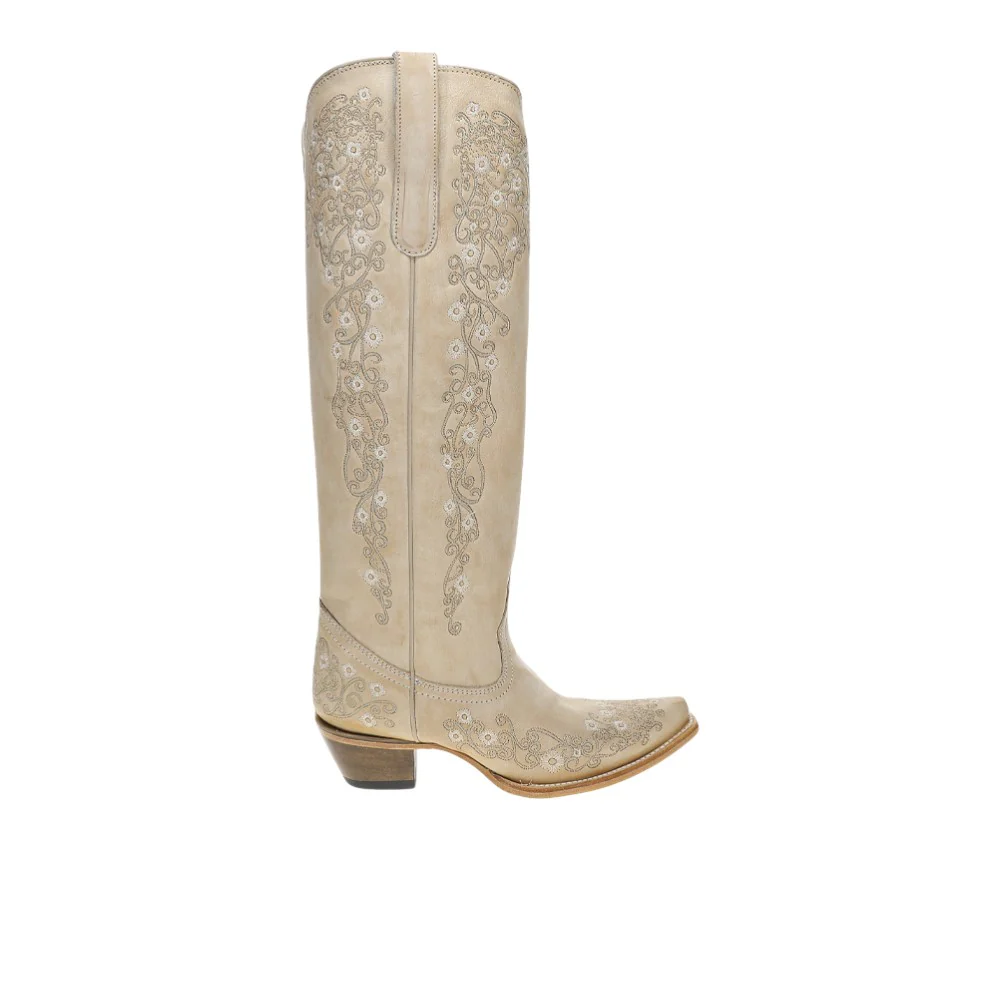 Floral Embroidered Tall Top Snip Toe Pull On Cowboy Boots
