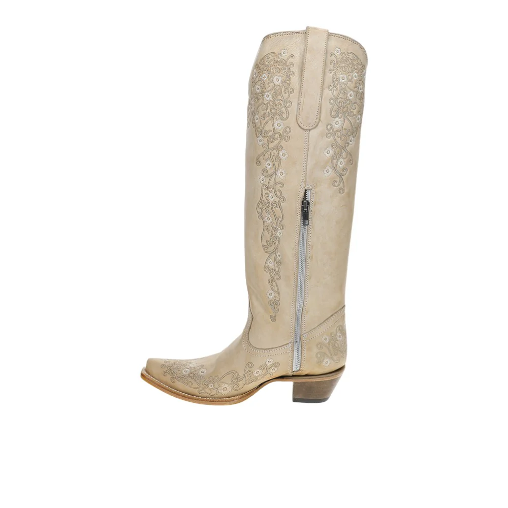 Floral Embroidered Tall Top Snip Toe Pull On Cowboy Boots - Image 3