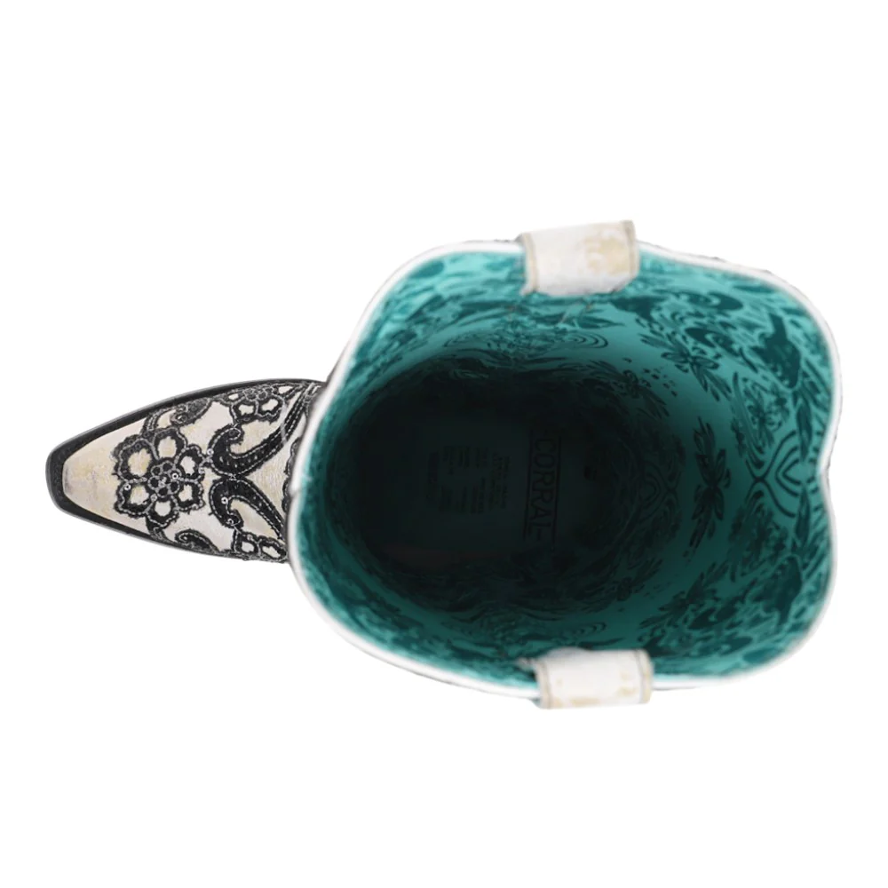 Floral Sequin Overlay Embroidered Tall Snip Toe Pull On Cowboy Boots - Image 4