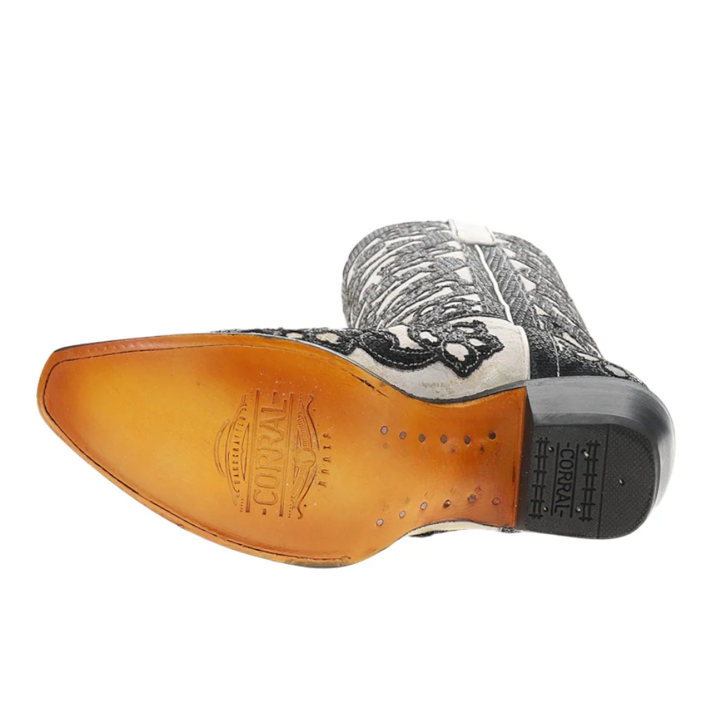 Floral Sequin Overlay Embroidered Tall Snip Toe Pull On Cowboy Boots - Image 5
