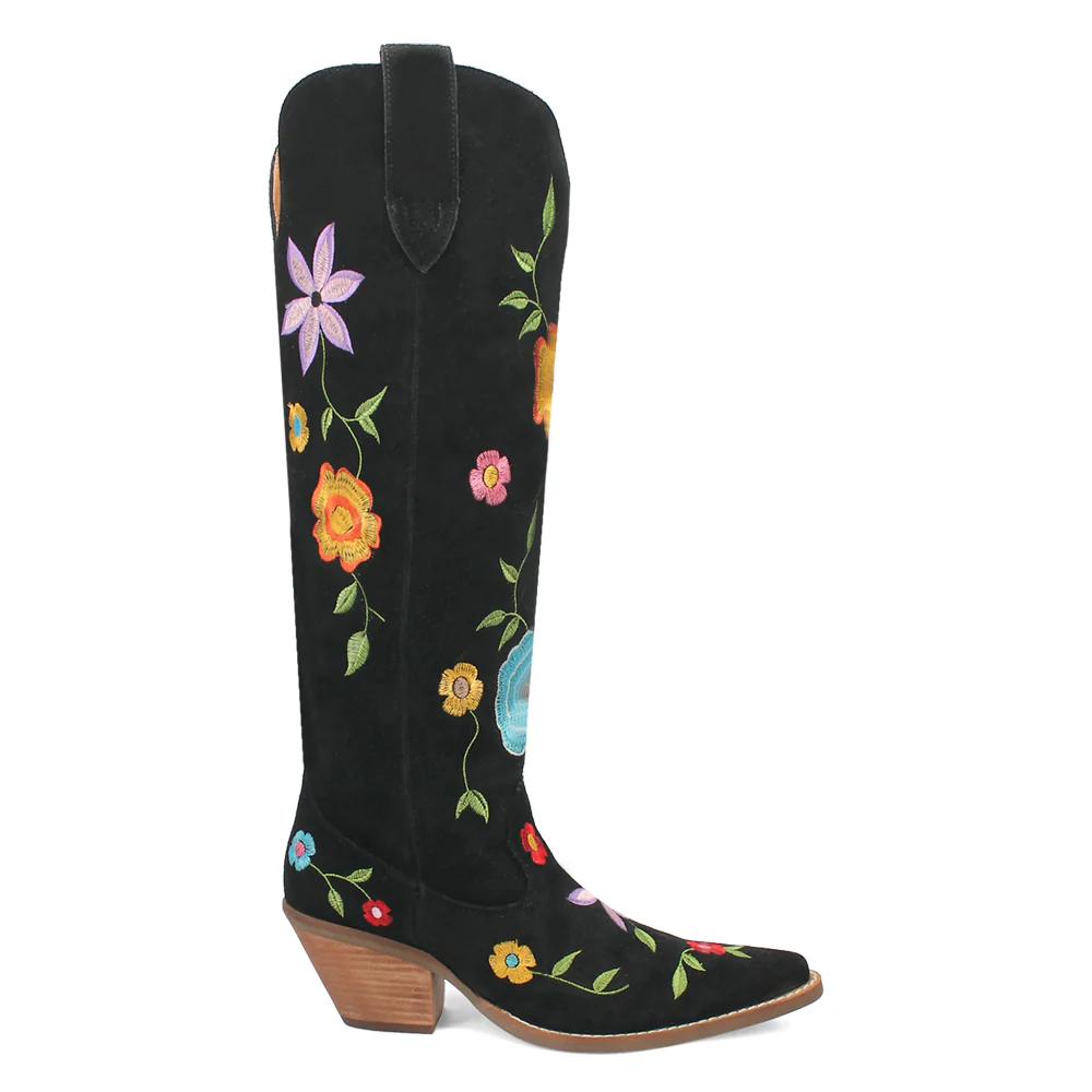 Flower Power Embroidered Floral Snip Toe Pull On Boots