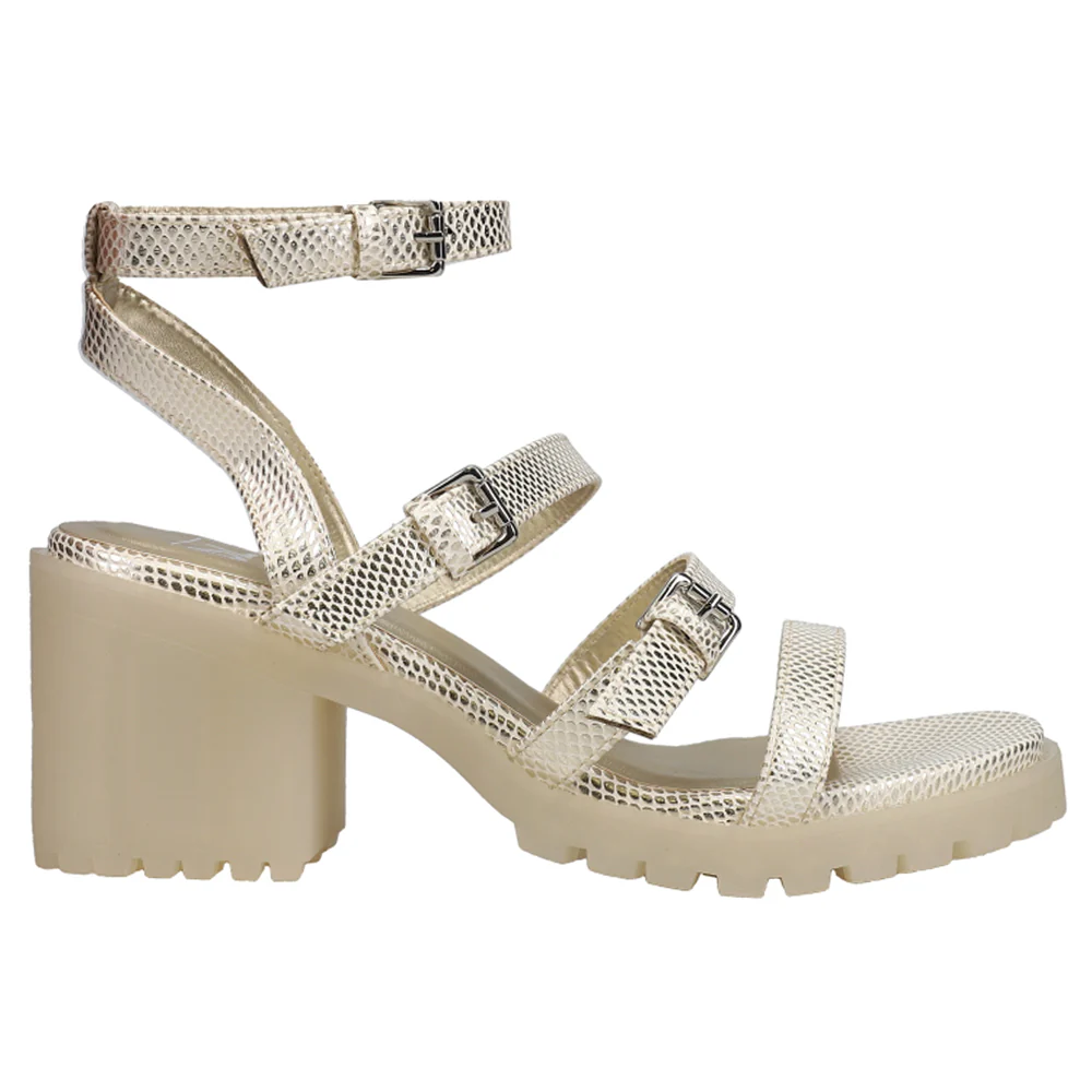 Francee Metallic Snake Gladiator Ankle Strap Sandals