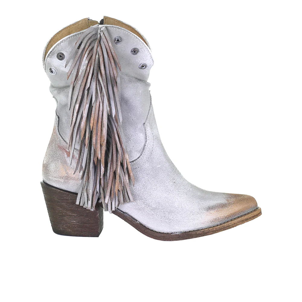 Fringe Studded Metallic Pointed Toe Zippered Cowboy Boots