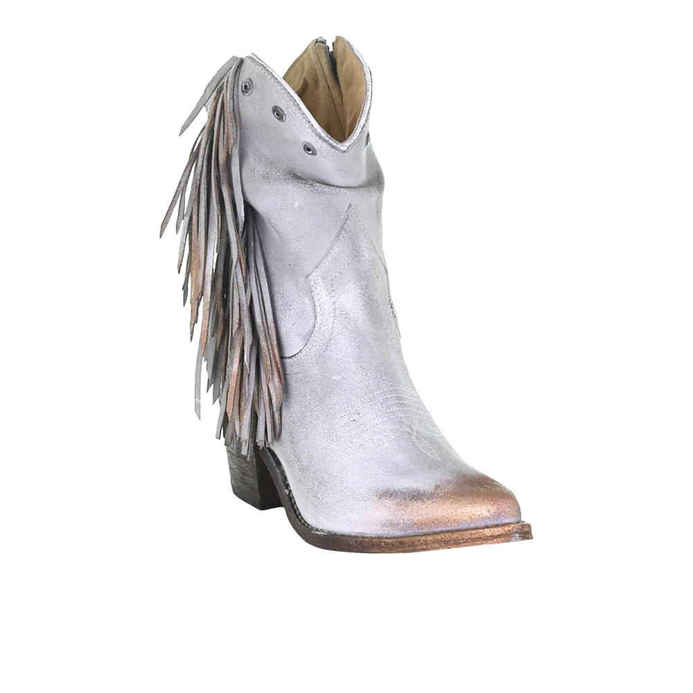 Fringe Studded Metallic Pointed Toe Zippered Cowboy Boots - Image 2
