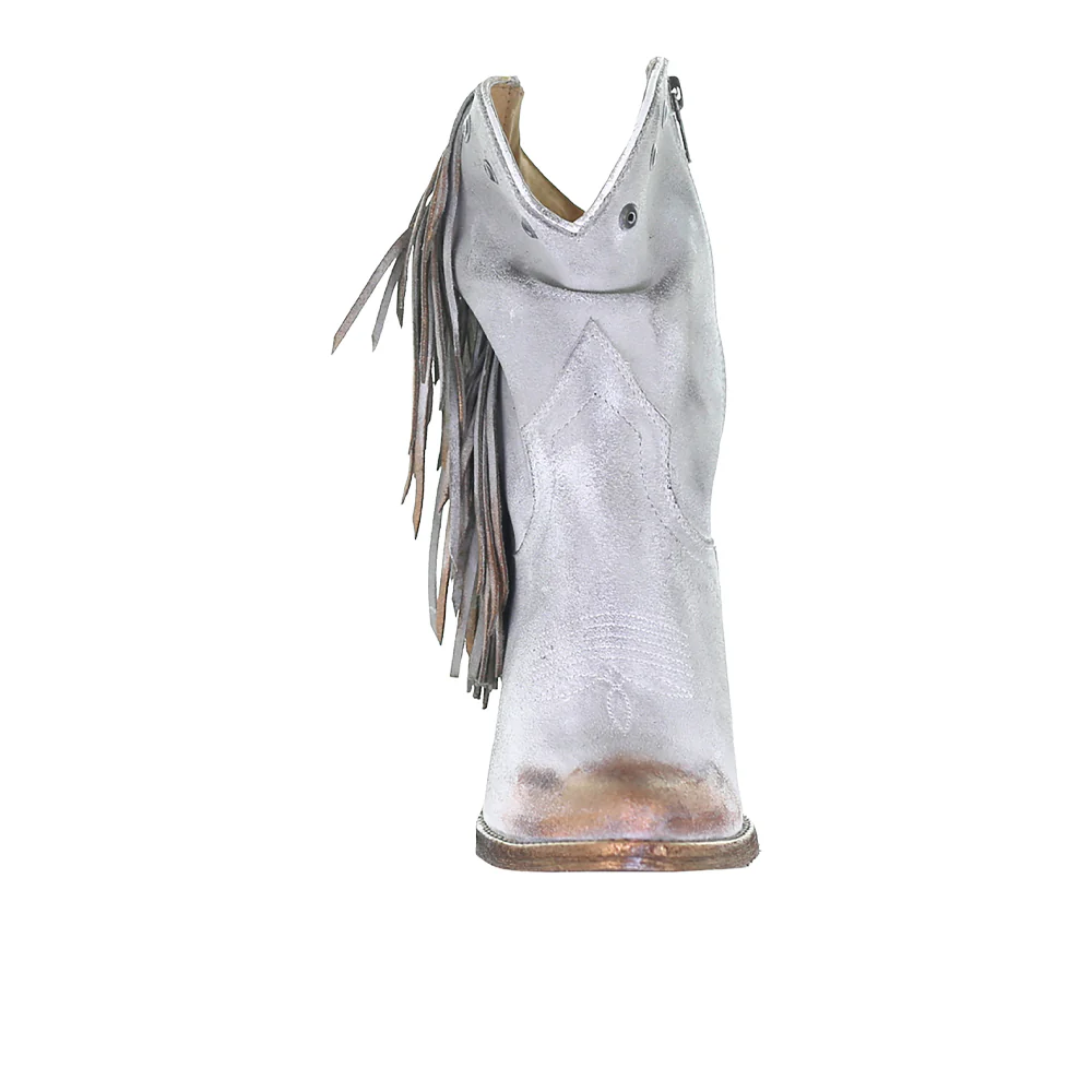 Fringe Studded Metallic Pointed Toe Zippered Cowboy Boots - Image 5