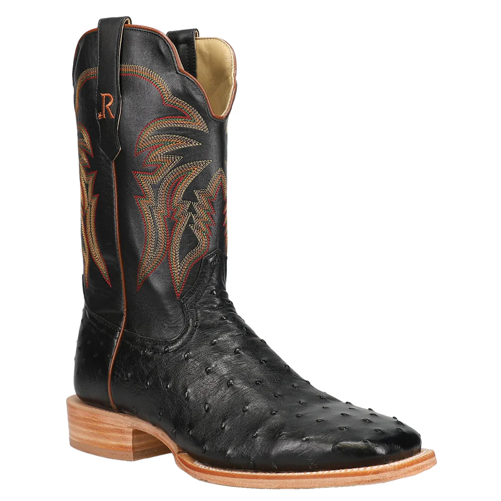 Full Quill Ostrich Embroidered Square Toe Cowboy Boots - Image 2