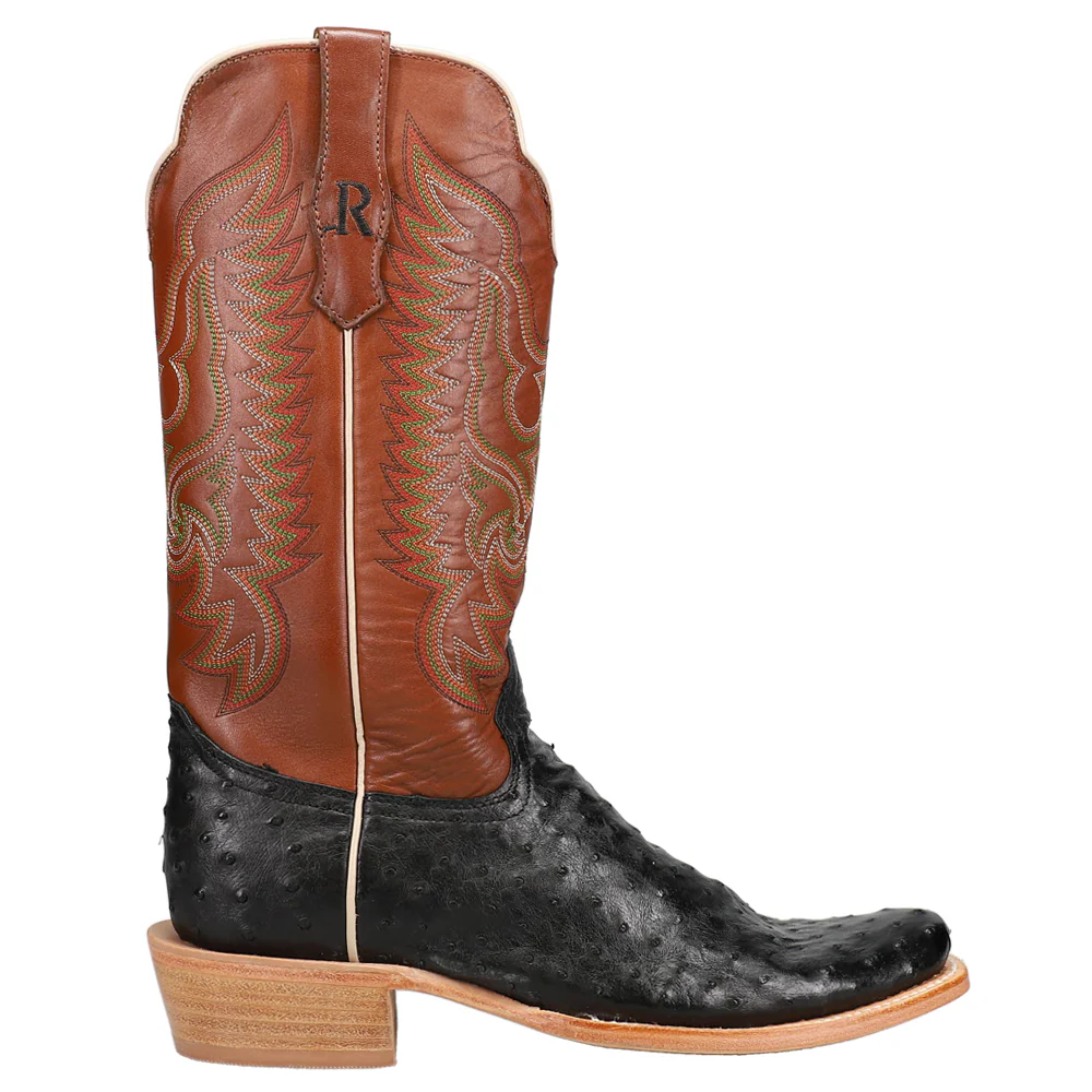 Full Quill Ostrich Embroidered Square Toe Cowboy Boots
