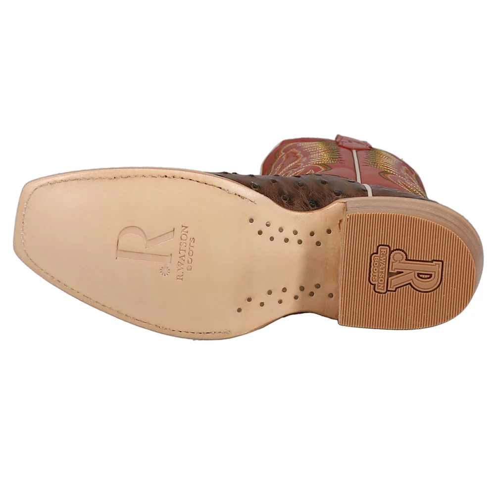 Full Quill Ostrich Embroidered Square Toe Cowboy Boots - Image 5