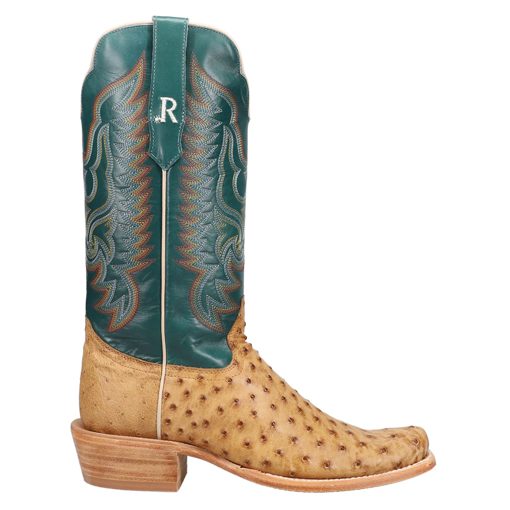 Full Quill Ostrich Embroidered Square Toe Cowboy Boots