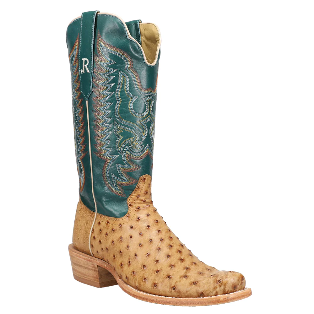 Full Quill Ostrich Embroidered Square Toe Cowboy Boots - Image 2