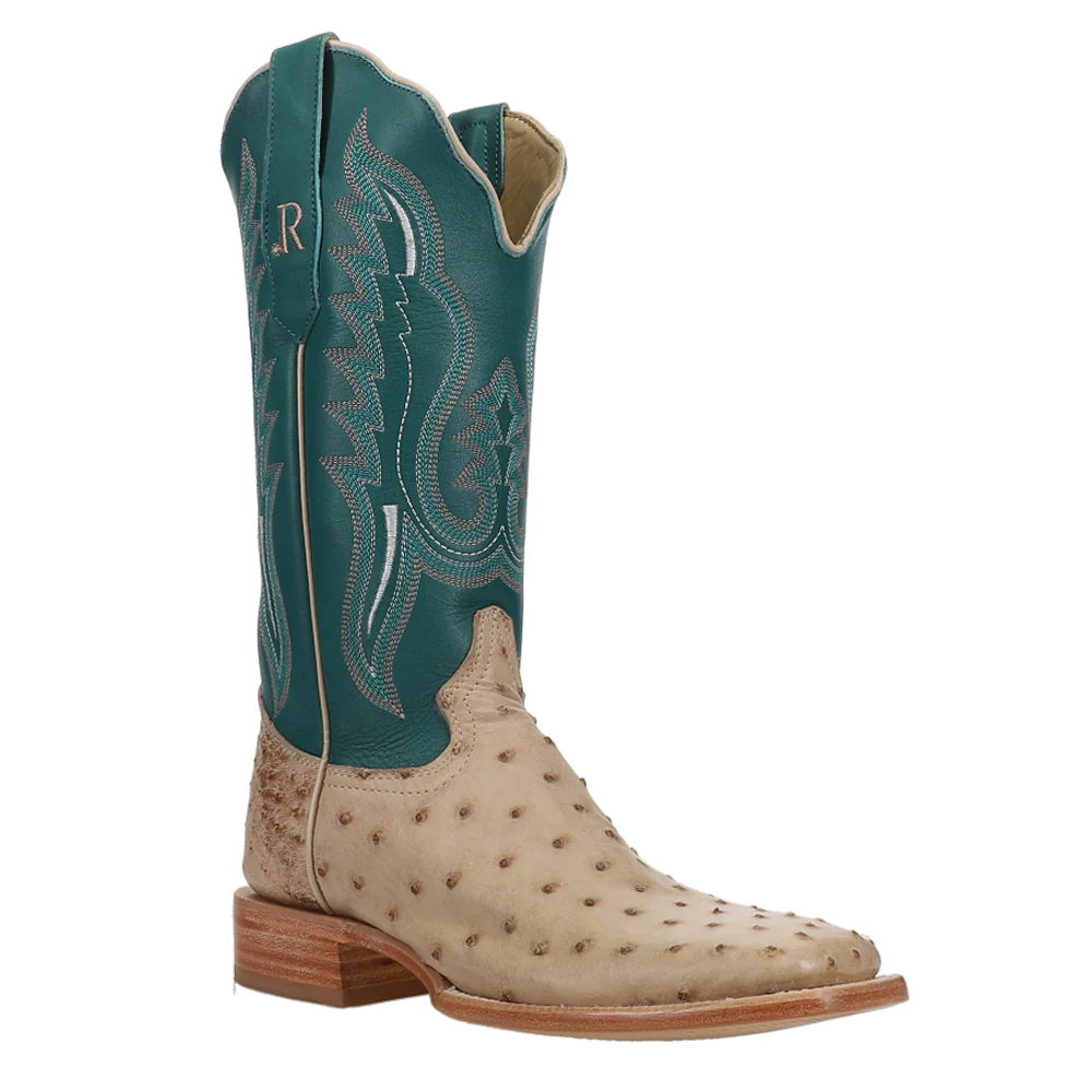 Full Quill Ostrich Embroidered Square Toe Cowboy Boots - Image 2
