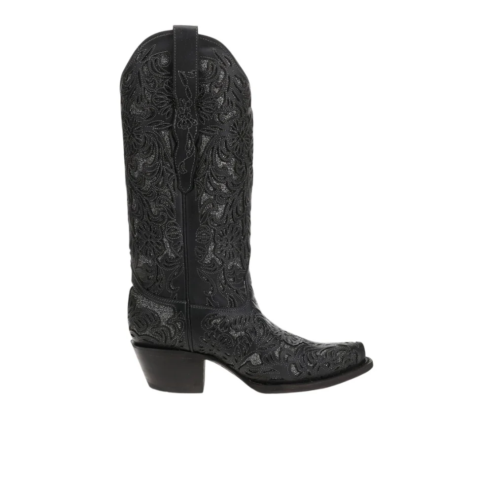 Glitter Tooled-Inlay Pull On Snip Toe Cowboy Boots