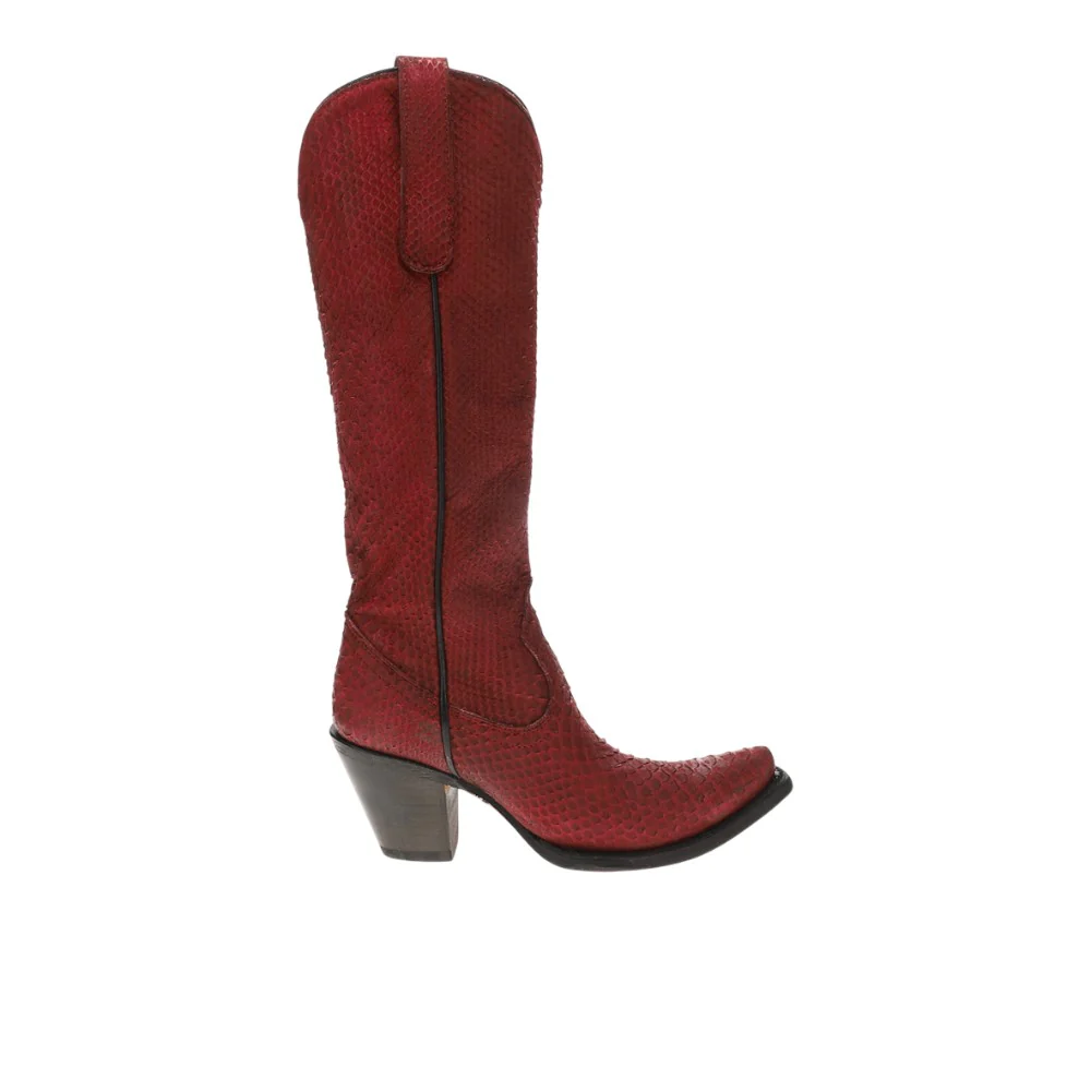 Genuine Red Full Python Tall Top Snip Toe Zippered Cowboy Boots