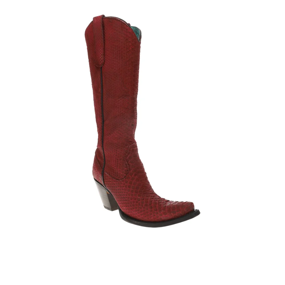 Genuine Red Full Python Tall Top Snip Toe Zippered Cowboy Boots - Image 2