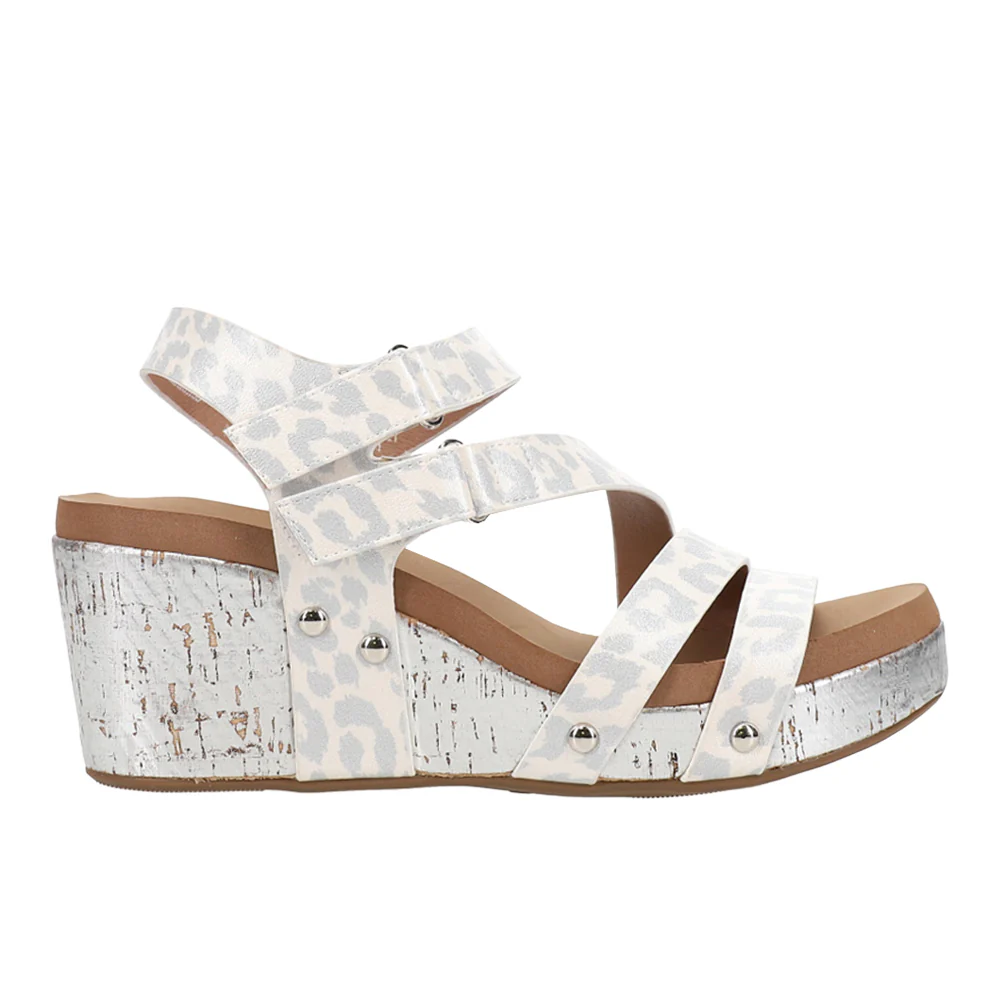 Giggle Leopard Studded Wedge Slingback Sandals