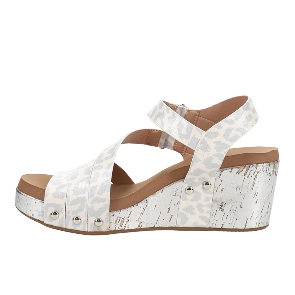 Giggle Leopard Studded Wedge Slingback Sandals - Image 3
