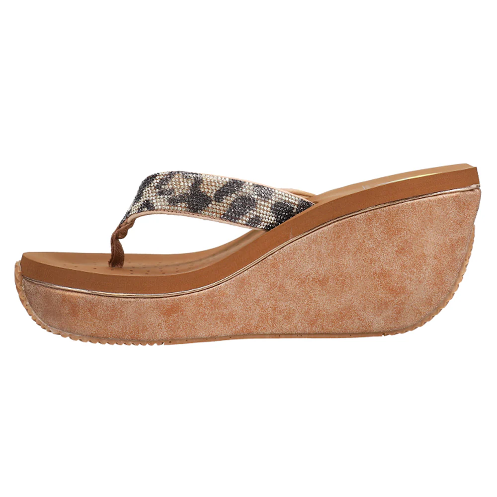 Glimpse Diamonte Rhinestone Cheetah Wedge Sandals - Image 3