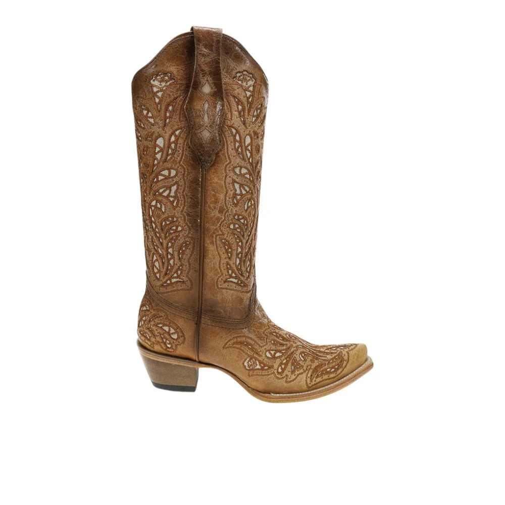 Glitter Inlay And Embroidered Snip Toe Pull On Cowboy Boots
