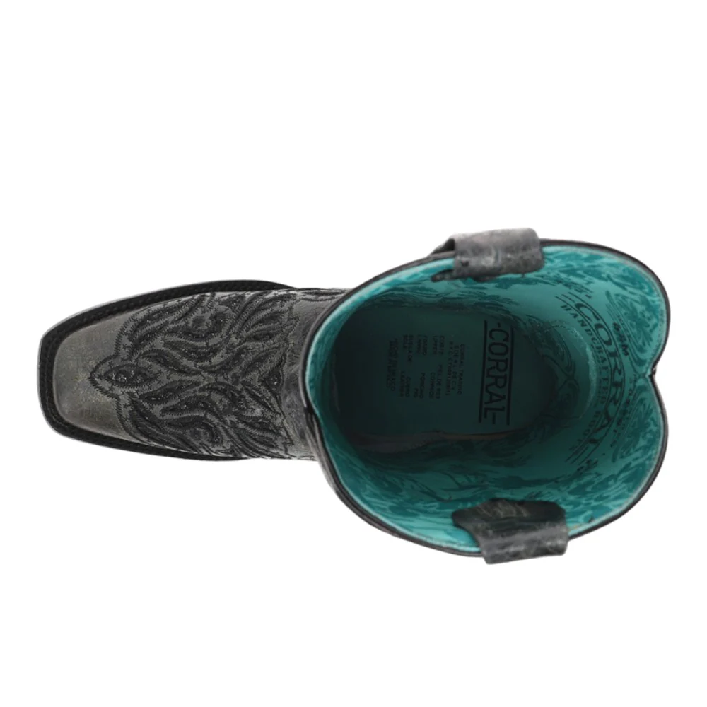 Glitter Inlay Embroidered Square Toe Pull On Cowboy Boots - Image 4