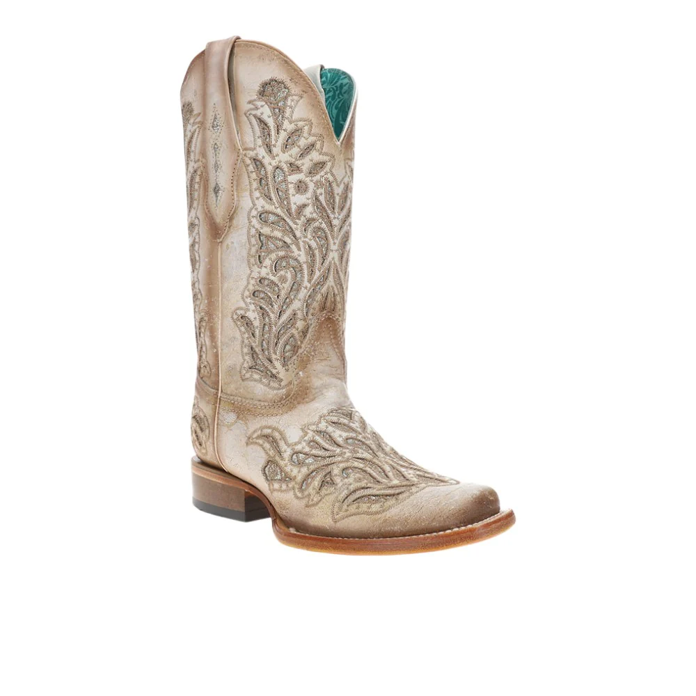 Glitter Inlay Embroidered Square Toe Pull On Cowboy Boots - Image 2