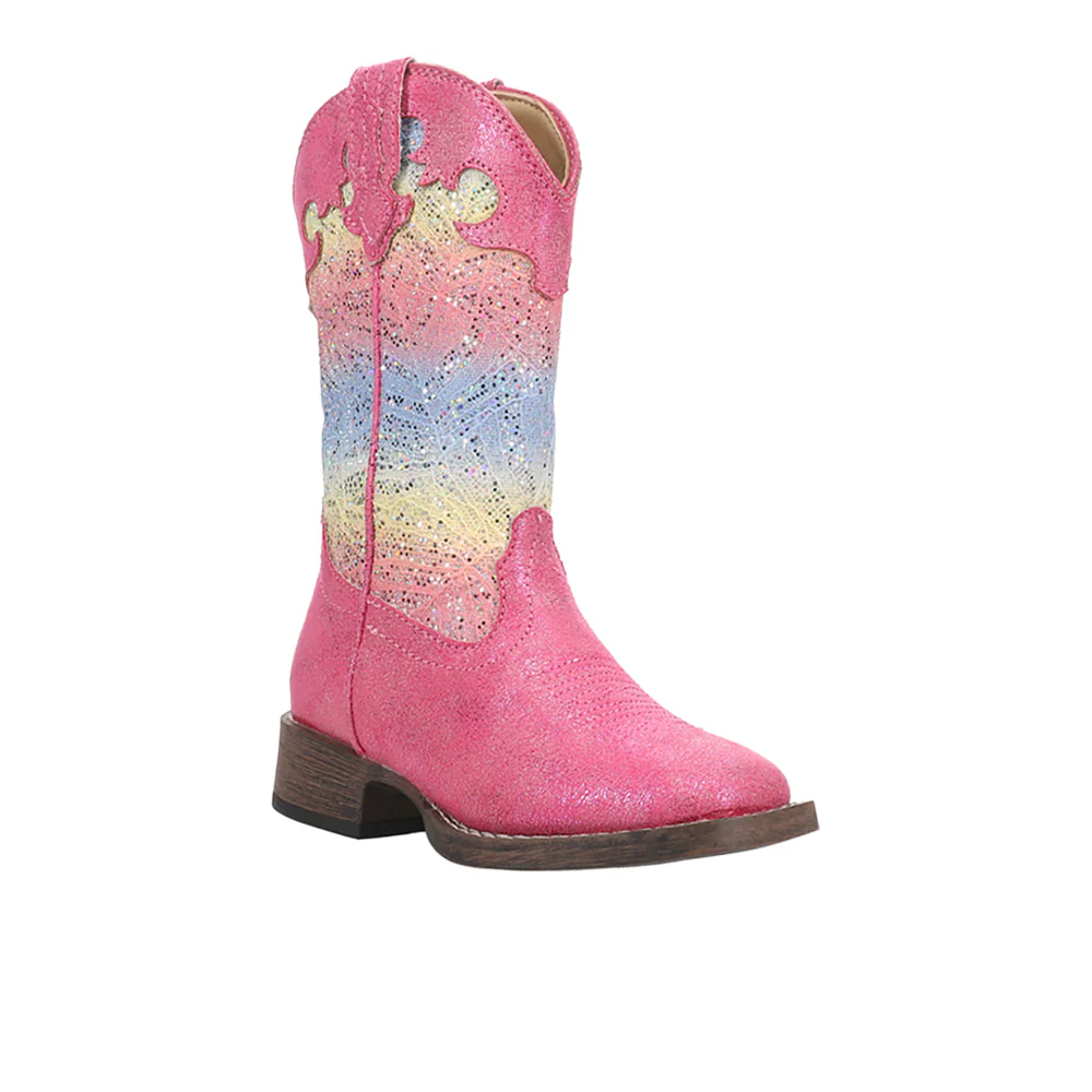 Glitter Lace Square Toe Cowboy Boots (Little Kid-Big Kid) - Image 2