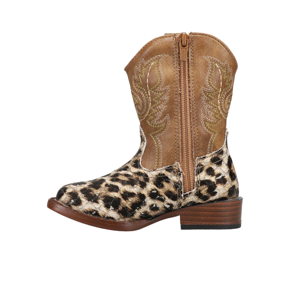 Glitter Leopard Square Toe Cowboy Boots (Little Kid-Big Kid) - Image 3