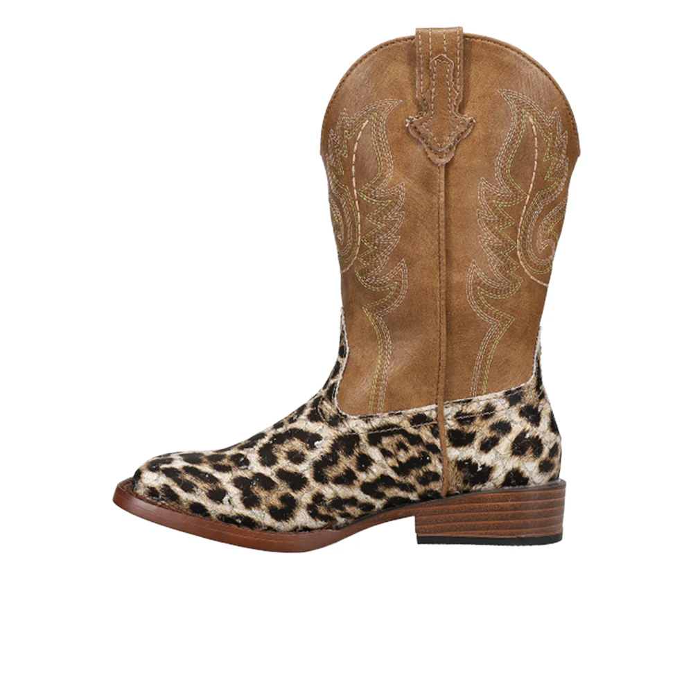 Glitter Leopard Square Toe Cowboy Boots (Little Kid-Big Kid) - Image 3
