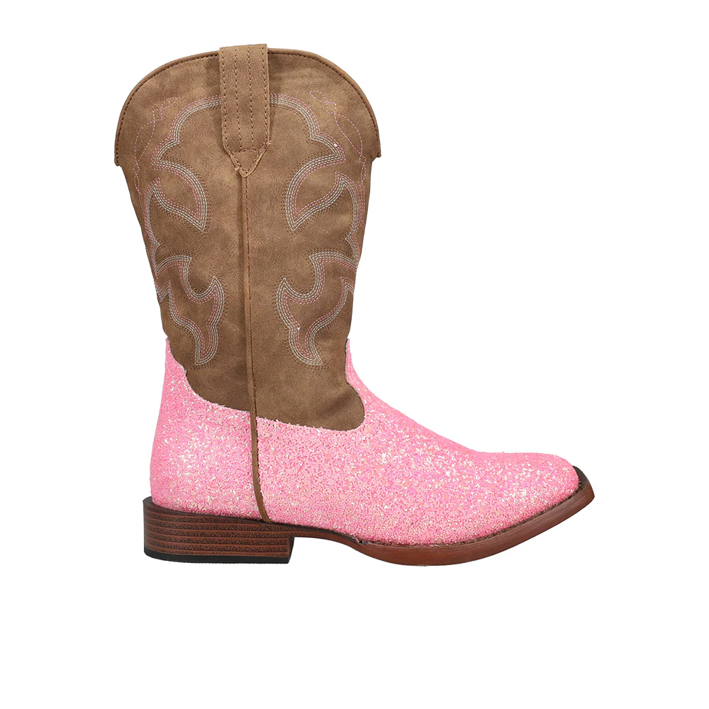 Glitter Square Toe Pull On Cowboy Boots (Big Kid)