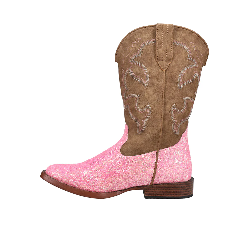 Glitter Square Toe Pull On Cowboy Boots (Big Kid) - Image 3