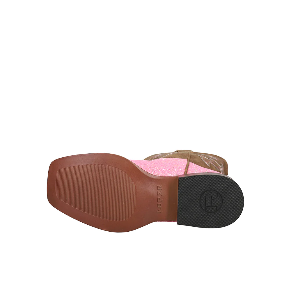 Glitter Square Toe Pull On Cowboy Boots (Big Kid) - Image 5